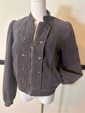 Anthropologie Idra Mauve Corduroy Military Bomber Jacket Puff Sleeve